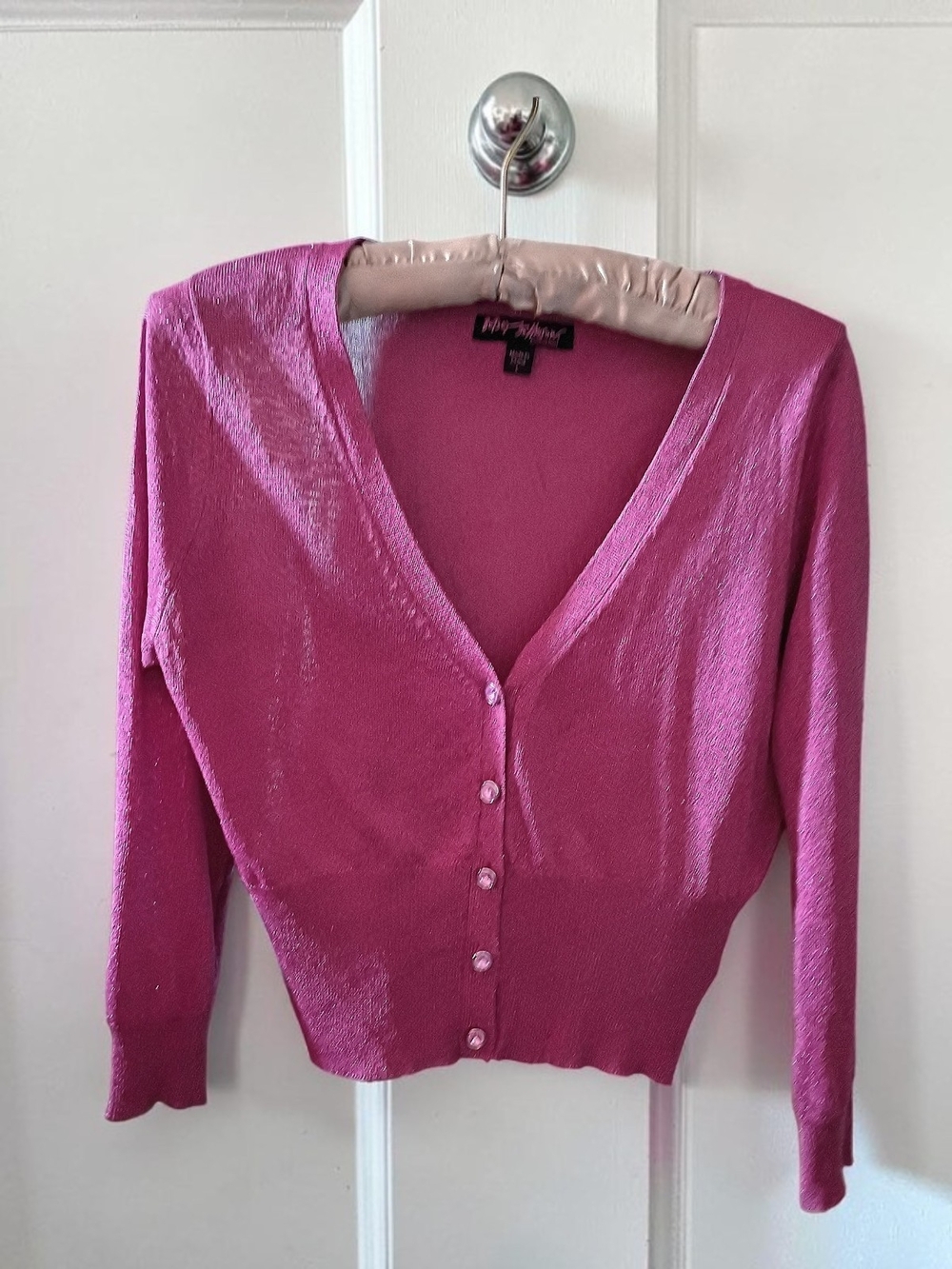Vintage Betsey Johnson Metallic Fuchsia Pink Cardigan Y2K